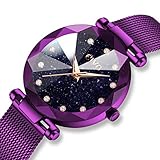 CIVO Damen Uhren Wasserdicht Silm Minimalistisch Rose Gold Damenuhr mit Edelstahl Mesh Armband Mode Kleid Elegant Luxus Beiläufig Quarzuhr für Frau Lady Teenager Mädchen (Violett)