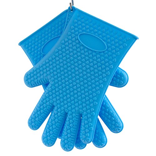 Silikon Handschuhe in blau | Grillhandschuhe · Ofenhandschuhe · Topfhandschuhe | Schutzhandschuhe mit Noppen in Herzform | 2er Set - 2