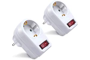 Extrastar 1 Fach Steckdose mit Schalter, Steckdosenleiste mit Schalter Weiß, Steckerleiste mit Schalter Max.3500W, Zwischenstecker mit Schalter, 2 Stück