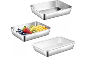CXWFLM 3-częściowy zestaw miseczek do panierowania ze stali nierdzewnej – prostokątne miseczki 25 × 19 × 5 cm z pokrywką, idealne jako szlak do panierowania na kotletach, mięsie i rybach, wytrzymałe i