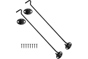 AMONENZ 2 Pieces 300mm Storm Hooks, Black Stainless Steel Window Hooks, Matte Black Cabin Hooks, with 8 Pieces Screws for Garage Windows, Doors, Sheds, Door Locks