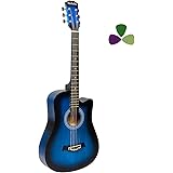 Medellin 38 Inches Basswood Acoustic Guitar With Matt Finish With Picks(Blue): 