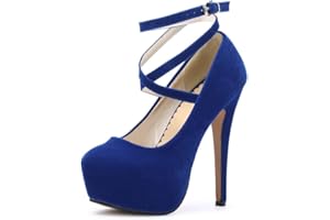 POOREVILL Womens High Heel Ankle Strap Platform Pump Wedding Evening Party Court Shoes