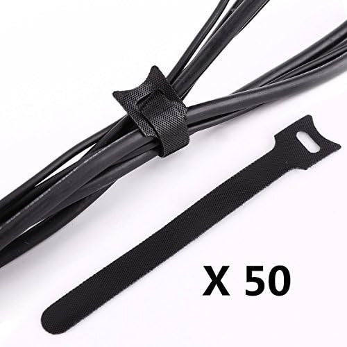 DRFUNDA Reusable Adjustable Hook and Loop Cable Ties Black (Pack of 50)