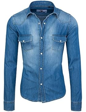 Rock Creek Herren Jeanshemd Denim Blau Herrenhemd Regular Fit Langarm S-XXL
