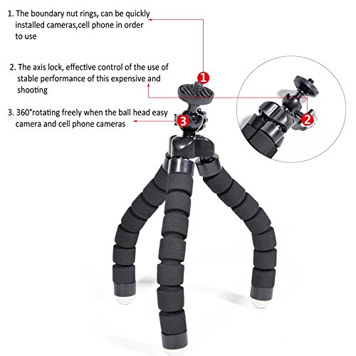 SYFIELD Treppiede Flessibile portatile Octopus Style con Supporto per iPhone 8 / 7 / 6s / 6s Plus, Samsung Note 8 / S8, Treppiedi Fotocamera per GoPro, DSLR - Nero