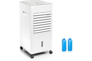 CELLUSTOP Climatiseur évaporation Portable, 5 Litres, 3 vitesses, Double Réservoir Amovible, Blocs réfrigérants, Filtre Lavable, Roues pivotantes 360°, Flux d’air Orientable, Silencieux ≤65 dB, 65 Watts