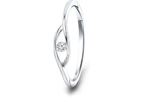 MIORE Anillo diamante solitario para mujer en oro blanco- oro giallo de 9 quilates 375 con diamante auténtico de 0,05 quilates- anillo de compromiso- oro respetuoso con la piel