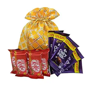Richu Chocolates And More RichU Gift Hamper Gift For Rakhi Diwali Anniversary Birthday Christmas Valentine Her Him Assorted Gift Pouch, Milk Chocolate, 1 Count
