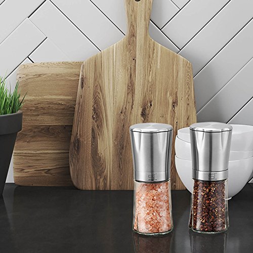 SILBERTHAL Gewürzmühlen Set Premo | 2 tlg. | Pfeffermühle & Salzmühle | verstellbares Keramikmahlwerk | Edelstahl & Glasgehäuse | unbefüllt - 5