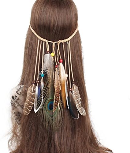 FANHOM Bohemian Feather Hair Band Braided Native American Headband Fancy Dress Custom Headpiece