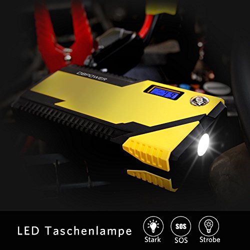 500A Spitzenstrom 12000mAh Tragbare Auto Starthilfe Autobatterie Anlasser, Externer Akku Ladegerät mit Kompas, LCD Display und LED Taschenlampe für Laptop, Smartphone, Tablet und vieles mehr - 5