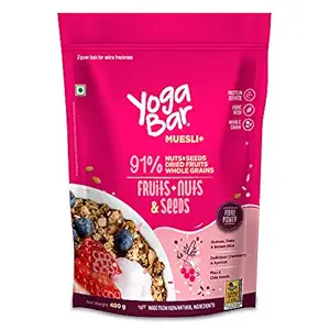 Yogabar Breakfast Cereal & Muesli | 91% Fruit and Nut + Seeds + Whole-Grains | 400g | Healthy Breakfast Cereals | Granola | Gluten Free | Antioxidant Rich | Healthy Food for Breakfast | Protein Rich