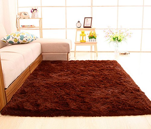 Yontree Anti-skid Living Room Soft Carpets Floor Mat Shaggy Area Rug (Coffee, 100*200cm)