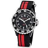 Regent Kinder Jugend-Armbanduhr Elegant Analog Textil Stoff-Armband schwarz rot Quarz-Uhr Ziffernblatt schwarz URF1124