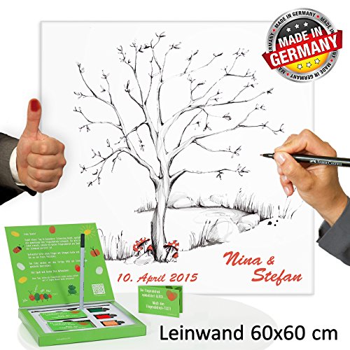 Fingerabdruck Baum Leinwand oder Poster INKL Zubehör-Set (Stempelkissen+Stift+Anleitung+Hochzeitsbuch+…) GRATIS + PORTOFREI – Wedding Tree Zeichenstil – Hochzeitsbaum Fingerabdruck – Fingerabdrücke der Hochzeitsgäste auf Leinwand / Poster als Hochzeitsgästebuch Einträge – Fingerabdruck Baum Leinwand oder Poster – Wedding Tree Zeichenstil - 2