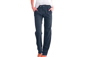GENERICO Pantaloni Donna Cotone e Lino Estivi Casual Pantaloni Leggeri Larghi Comodi Pantaloni Gamba Dritta Spiaggia Svago Pantaloni con Tasca Elastici in Vita Morbidi Pantaloni