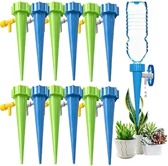 BowieMall Self Watering Spikes?Slow Release Control Valve Switch Automatic Irrigation Watering Drip System?Adjustable Water Volume Drip System for Outdoor and Vacation Plant Watering-12Pack