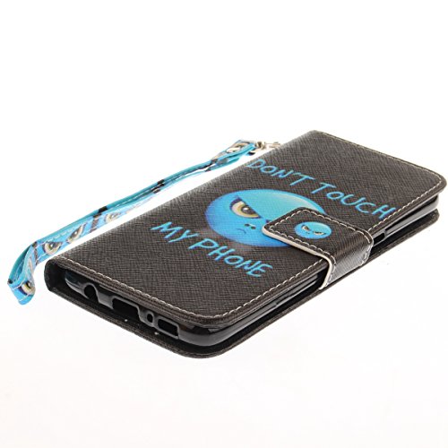 Etsue Ledertasche Handyhülle für Samsung Galaxy S8 Bookstyle PU Leder Brieftasche Hülle, Lanyard/Strap Bunte Retro Muster Lederhülle Wallet Case Flip Cover Tasche Schutzhülle mit Standfunktion Kartenfächer Magnetverschluss Silikon Rückseite Schale Etui Handytaschen für Samsung Galaxy S8 + 1x Glitzer Staub Stecker + 1x Blau Eingabestift-Do Not Touch My Phone-Augen - 3