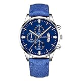 Gaddrt Herrenmode Sport Edelstahl Gehäuse Lederband Quarz Analog Armbanduhr Herrenuhren (N)