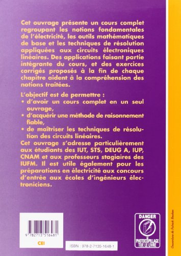 Book's Cover of Electricité : cours et exercices résolus : DUT - BTS - DEUG A - IUP - CNAM - IUFM, classes préparatoires aux écoles d'ingénieurs électroniciens