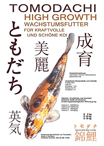 Kraftfutter für Koi, bringt Mega Wachstum,Tomodachi High Growth Wachstumsfutter, Koi Aufzuchtfutter 6mm Koipellets, Kraftfutter für junge, aktive Koi, 5kg