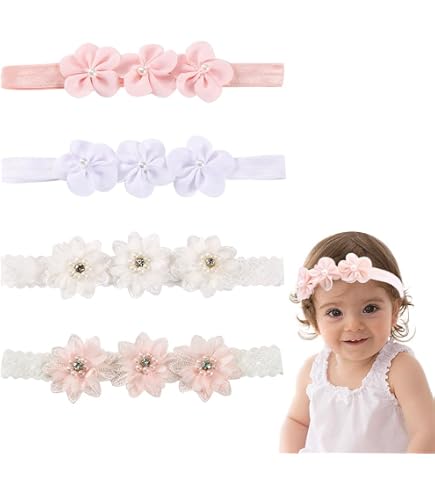 Fasce Per Capelli Per Bambina In Grosgrain - Set Da 3 Pezzi Con Motivi Floreali, Elastici Morbidi Per Neonati E Bambine 0-3 Anni - 2