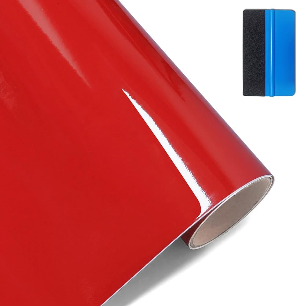 NewL High Gloss Red Vinyl Wrap Self Adhesive Air Release Bubble Outdoor Rated for Automotive Use (30cm x 150cm)