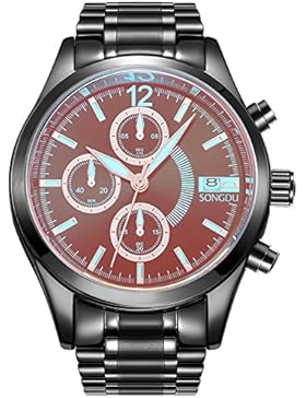 SONGDU Herren Cool Bunter Spiegel Chronograph Armbanduhr Analoge Quarz mit Datum Edelstahl Armband Uhr (Alle Schwarz)
