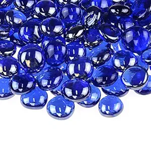 Ercole Decorative Flat Gems Polished Glass Beads Pebble Stones for Plant Pots Vase Fillers Aquarium Home Decor Garden Decoration (Sapphire Blue, Dia: 17-19mm, 2 Kg)