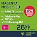 Produktbild Telekom Magenta Mobil S EU Allnet, Flat mit 2,5GB LTE Internet Flat max. 300 MBit/s, Telefonie- und SMS-Flat in alle dt. Netze, EU Flat, 24 Monate Laufzeit, monatlich nur 28,95 EUR, Triple-Sim-Karten