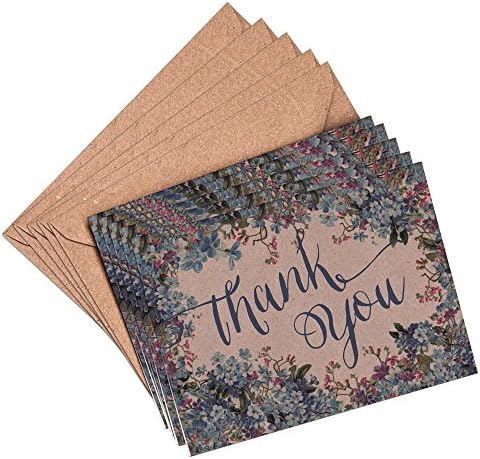 (Pack of 8) A6 105 x 148mm Forget-me-not Blue Floral Flowers Wedding Thank You Cards and Envelopes (Pack of 8) Blank cards Notecards Party Greeting (Stationery, Note Cards)