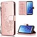 Produktbild FNBK Samsung Galaxy S9 Hülle Leder Rosegold Löwenzahn Blumen Handyhülle Holster Leder Flip Wallet Cover Tasche Stand Case Card Slot Magnetverschluß Kratzfestes Schutzhülle