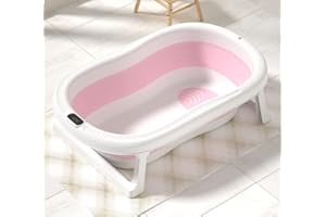 GoBuyer Ltd Baby Bath Tub for Toddler Kids Infant - Basin - Foldable Safe Non-Slip Portable with Soft Cushion Pad for 0-4 Years (Pink+Cushion)