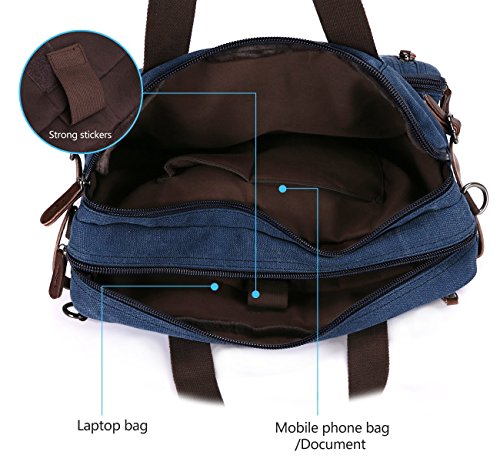 BAOSHA HB-22 Vintage Leinwand Herren Aktenkoffer Rucks  cke Arbeitstasche Umh  ngetasche Laptoptasche bis zu 14 Zoll  Blau 