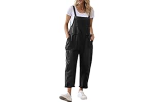 YESNO Women's Dungarees Loose Casual Plus Size Lightweight Sleeveless Overall Long Jumpsuit Playsuit Trousers Pants Dungarees (M PV9UK Black)