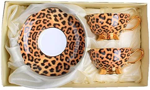Bone China Ceramic Couples Cup 2-sets Tea Cup Coffee Cup,Leopard-Print,Brown And Black