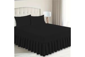 ZIYA HOMES Fitted Valance Sheets Polycotton Frilled Bed Sheet Anti Allergic Bed Skirt Fitted Valance Sheet - Extra Deep Fitted BedSheets Easy Care Bed Sheet (Black, Double)