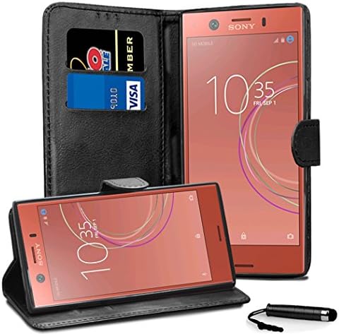Sony Xperia XZ1 Compact Cases - Premium Leather Black Wallet Flip Case FOR Sony Xperia XZ1 Compact Case Cover with Touch Stylus Pen Screen Protector &amp; Polishing Cloth (Black)
