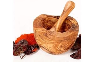 MOHA 24 Olive Wood Mortar with Pestle, Herb Mortar, Handmade with Natural Edge, Kitchen Mortar, Wooden Mortar - Sustainable Herb Spice Mortar (Diameter 12 cm)