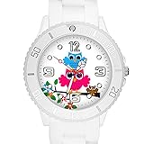 Taffstyle Kinder Armbanduhr Silikon Sportuhr Bunte Sport Uhr mit Blumen Eulen Familie Motiv Analog Quartz Small 39 mm Weiß