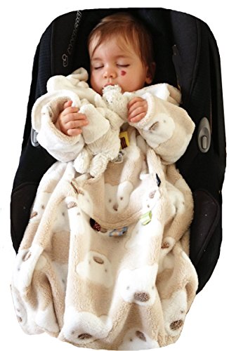 POP-ON Sleeved Buggy Blanket in Soft Cuddle Fleece 0-3 years for Buggies and Car Seats BEIGE TEDS
