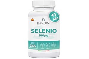 Bandini® Selenio 365 Comprimidos - Suministro para +1 año - 100 µg Dosis Alta - Para la Tiroides y el Sistema Inmunitario - L-Selenmetionina - Suplemento Mineral para Hombre y Mujer - Vegano, Sin OMG