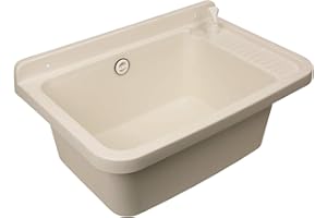 ‎SANITOP-WINGENROTH Sanitop-Wingenroth Ausgussbecken mit Seifenspender und Ablagefläche rechts, 59 cm, Kunststoff in creme-weiß