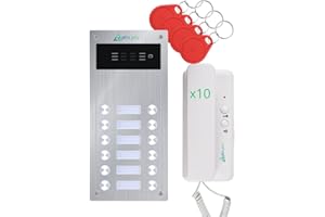 SISTEMAS ATIS PRO Kit d'interphone automatique 2 fils anti-vandalisme avec lecteur RFID complet avec téléphones, bloc d'alimentation | Très facile à installer, encastré ou surface (10 logements)