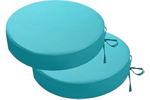 PRIMEPATIO Round Outdoor Chair Cushions Set of 2, Thick 7cm, Waterproof Round Seat Cushions with Ties, Patio Bistro Chair Pads for Outdoor Furniture, 38 x 38cm, Blue
