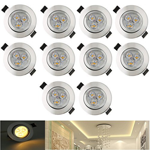 Preisvergleich Produktbild 10x LED Einbaustrahler Warmweiß LED Spots Einbauleuchte Deckenspots Einbauspots für Badezimmer Wohnzimmer Decken Spot Einbau Strahler Set 3w Warmweiß 85-265V (Silber)
