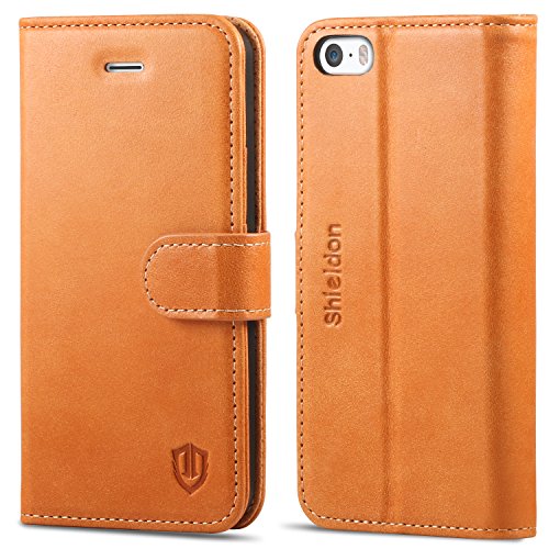 iPhone SE Case, iPhone 5S case, SHIELDON iPhone 5S Wallet case [Lifetime Warranty] Flip Leather Case with [Kickstand] [Card Slots] [Magnetic Closure] Folio Book Cover for iPhone 5 / 5S / SE - Brown