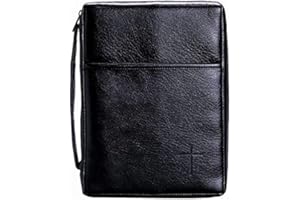DICKSONS Soft Black Embossed Cross with Front Pocket Leather Look Bible Cover with Handle, Small