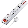 MX 4 Way Power Strip with Universal Socket & LED Indicator Individual Switch with Circuit Breaker Protection Spike Guard & 2 USB Charging Port (2100mA+5Vdc) with Child Safety Shutter, 1.5M